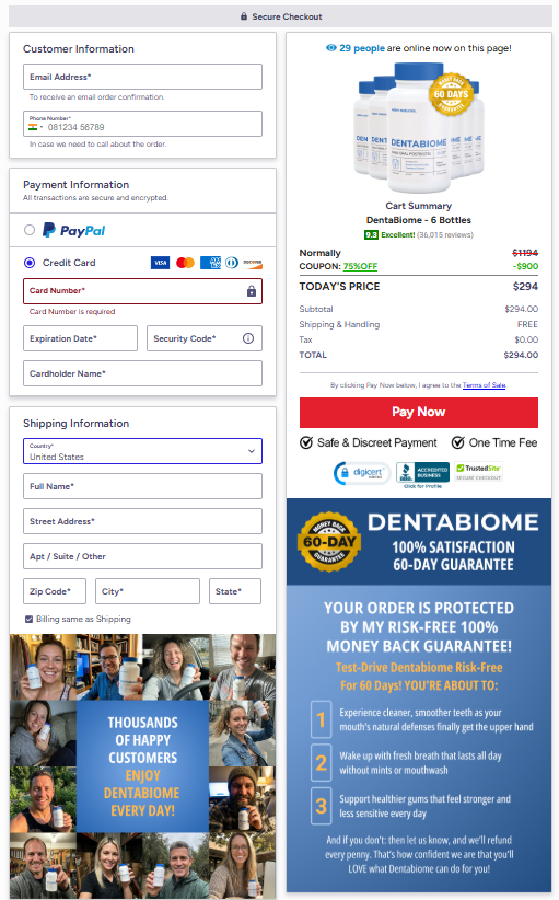 Dentabiome checkout page